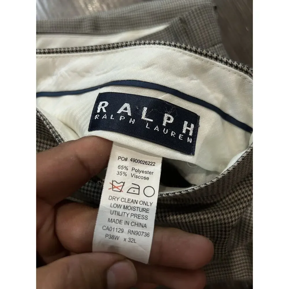 Ralph Ralph Lauren Chino Pants Mens 38x32 Beige Pleated 100% Cotton Preppy‎